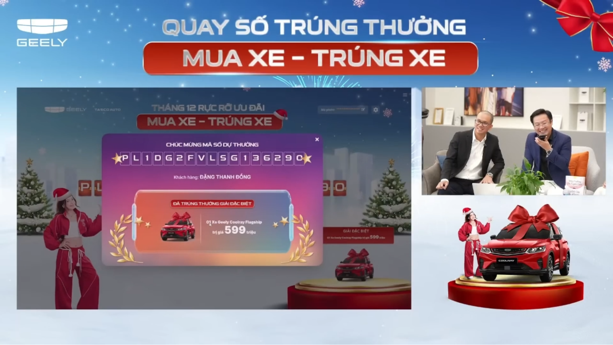 Cùng thời điểm triển khai chương trình khuyến mại, Geely Việt Nam cũng đã hoàn thiện hệ thống 52 showroom và hơn 100 điểm dịch vụ trên toàn quốc. Mạng lưới này được xây dựng theo tiêu chuẩn toàn cầu của Geely, kết hợp cùng hệ sinh thái dịch vụ di chuyển toàn diện từ Tasco Auto, giúp khách hàng tại mọi vùng miền có thể tiếp cận xe và dịch vụ hậu mãi một cách thuận tiện, đồng bộ và an tâm. Geely khẳng định cam kết đưa đến thị trường Việt Nam những sản phẩm công nghệ cao, hiện đại và được phát triển dựa trên DNA an toàn – giá trị cốt lõi làm nên danh tiếng toàn cầu của thương hiệu. Truy cập https://geely.vn hoặt hotline 1900 055 568 để tìm hiểu thông tin chi tiết các mẫu xe của Geely. Theo dõi các hoạt động, thông tin và chương trình khuyến mãi mới nhất của Geely tại: https://www.facebook.com/geelyauto.vietnam Giá bán niêm yết của các mẫu xe Geely tại Việt Nam: Coolray Standard giá 499.000.000 đ Coolray Premium giá 539.000.000 đ Coolray Flagship giá 599.000.000 đ Geely EX5 Pro giá 839.000.000 đ Geely Max giá 889.000.000 đ Monjaro Premium giá 1.149.000.000 đ Monjaro Flagship giá 1.199.000.000 đ Geely Việt Nam – Một thành viên của Tasco Auto.